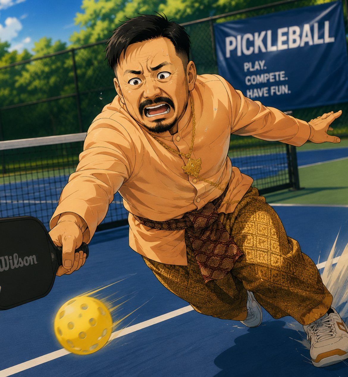 Suk diving across the court